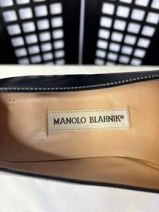 💙Manolo Blahnik Navy Leather Loafers   EU 39.5 Pointed Slip On Designer💙 - Picture 9 of 10